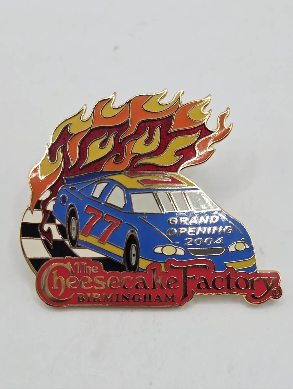 The Cheesecake Factory Birmingham  Grand Opening 2004 Pin Flames Blue Racing Car